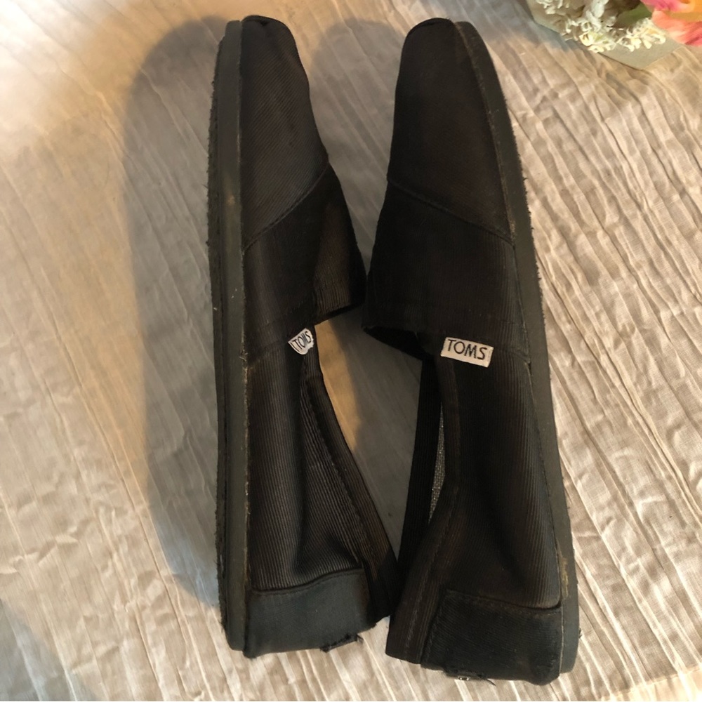 TOMS classic womans SZ 11W black with white butterfly slip ons canvas shoes - Picture 6 of 12